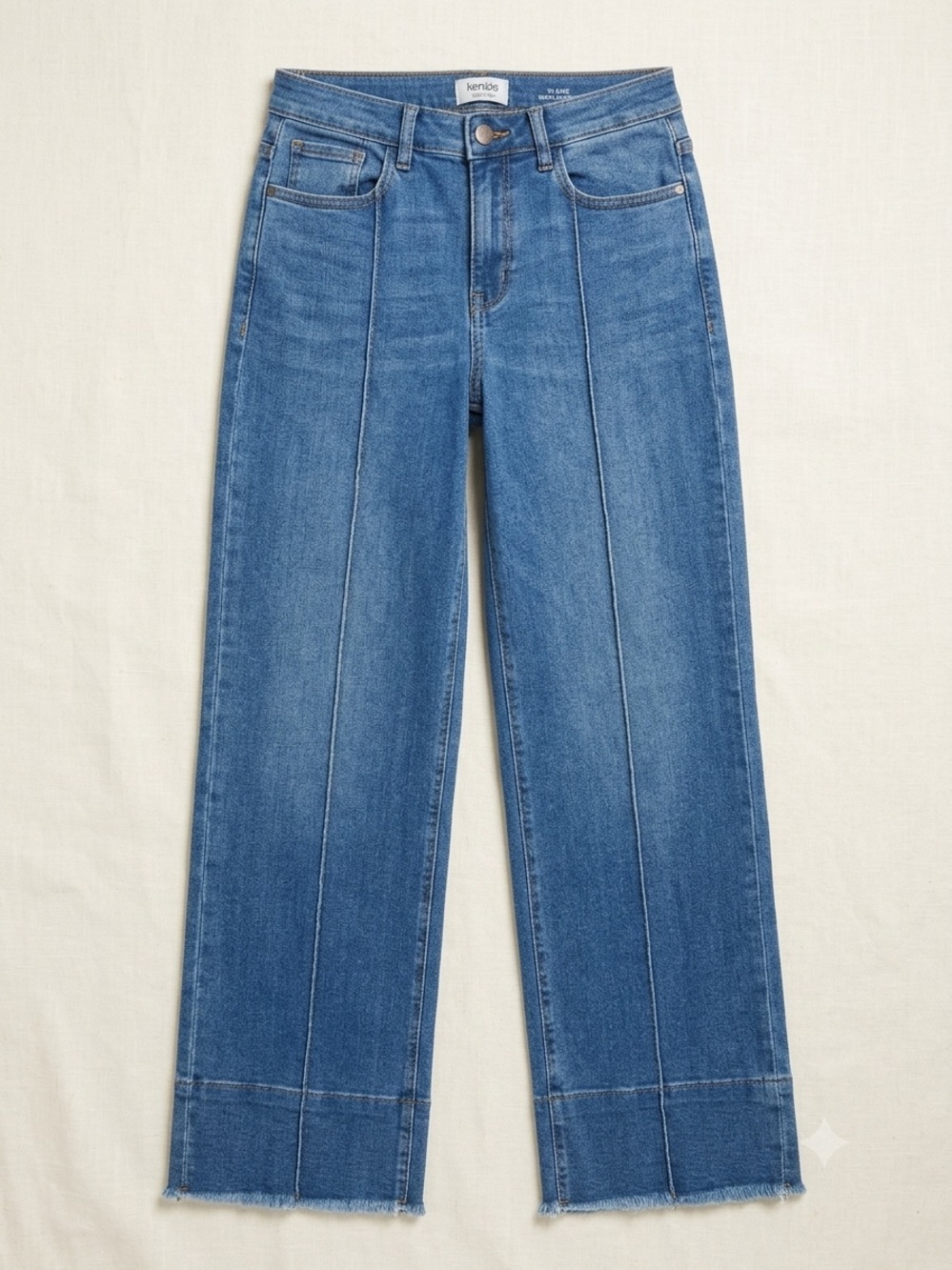 Kensie The Kaya Seam Front High Waist Wide Leg Denim Jeans Raw Hem Size 6 28